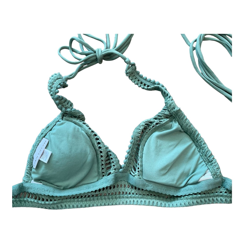 Robin Piccone Womens Sophia Crochet Halter Bikini Top Sea Green Solid Swim XS - Picture 6 of 10